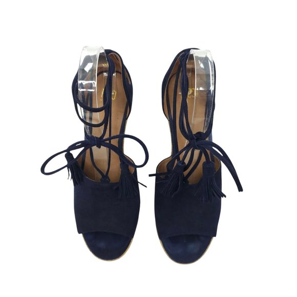 Cabi Isla Espadrille Wedge Sandals Womens 8 M Ankle Wrap Navy Suede Aztec 6001 - Picture 14 of 14